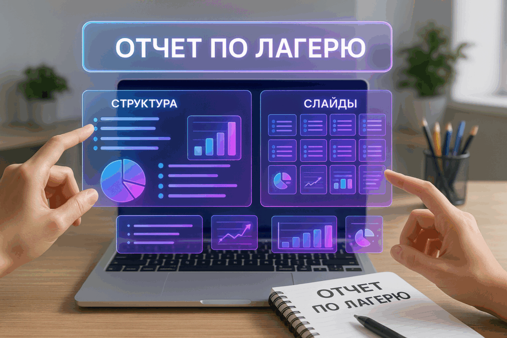 Презентация отчета по лагерю: структура из 12 информативных слайдов